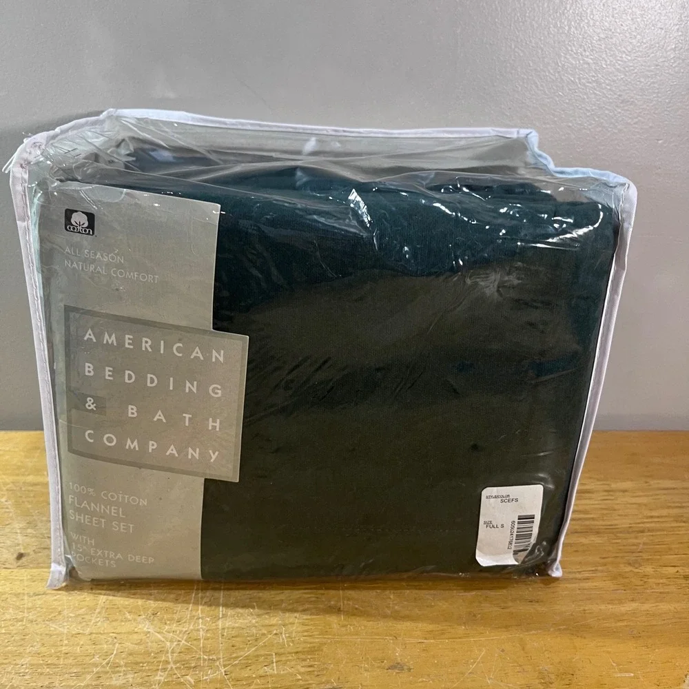 American Bedding & Bath Flannel Sheet Set Full Green 100% Cotton Deep Pocket